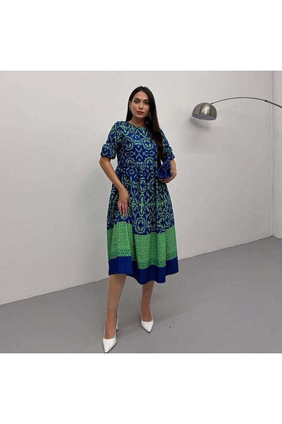 Swan Woman Green Patterned Terikoton Dress
