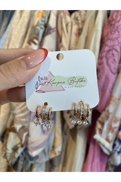 karpuzbutiks Xuping Rose 3-Piece View Steel Earrings