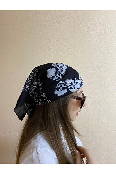 sema aksesuar Black and White Skull Bandana - Summer Hair Accessory - Scarf - Gift