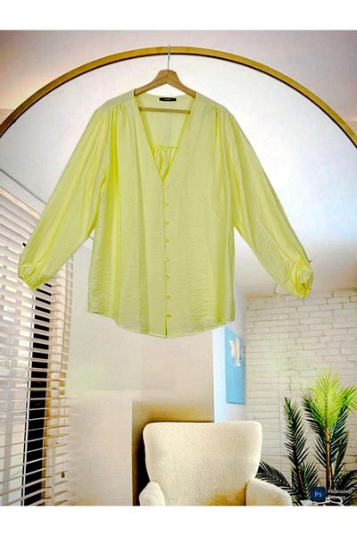 Nergis Neva Butik Lithium Fabric V-Neck Biritli Tunic