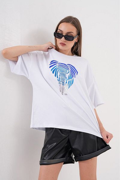 JANSO GROUP -Women's Cotton Printed 01027 Short Sleeve Tshirt Oversize Large Size