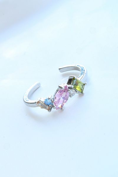 Leo'Stone Imported Series Elegant Mixed Color 5 Stone Design Adjustable Women's Steel Ring