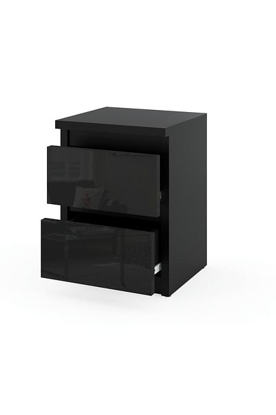 Meble Noptieră neagră lucioasă 30 cm, 2 buc., pentru dormitor, Nakastlik