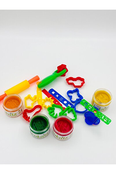 kukids play dough طين لعب طبيعي 100% (عضوي) 4 ألوان (4 × 130 جرام) 15 قطعة قط...