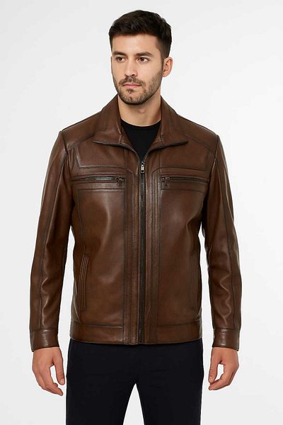 Meka Deri Men's Antique Brown Genuine Leather Coat