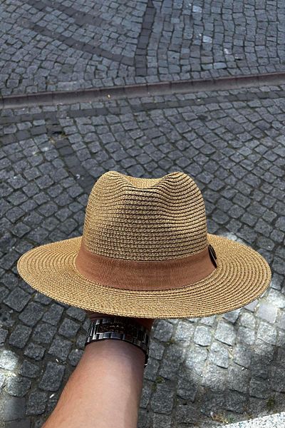 Külah Women's Glitter Premium Straw Fedora Hat - Camel