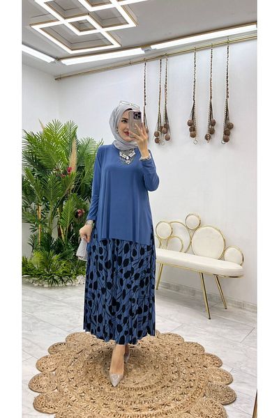 NİSUM MODA Patterned Sandy Skirt Suit