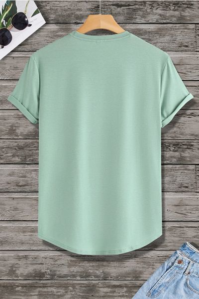 Tarz Cool Ανδρικό Water Green Crew Neck Οβάλ Φούστα Casual 100% βαμβακερό Basic T-Shirt