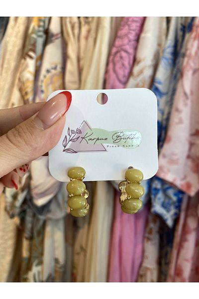 karpuzbutiks Gold Green Vip Colorful Earrings 5