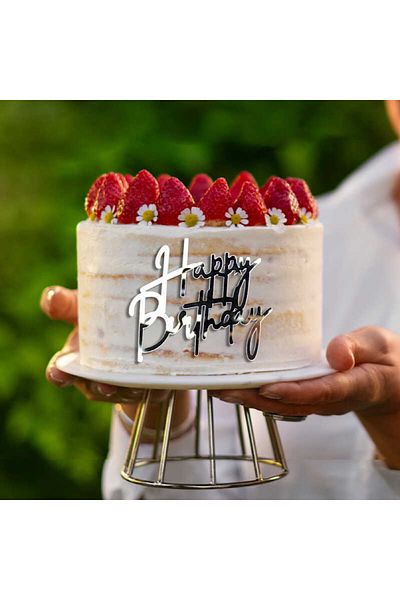 HOBİ55 Cake Front Plexiglass Happy Birthday Lettering Gold