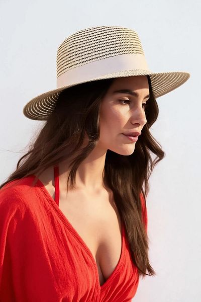 Külah Women's Glitter Premium Straw Fedora Hat - Beige