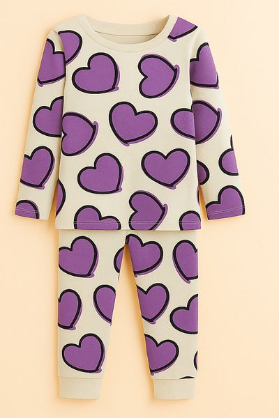 ESİLA KİDS Girls' Suit Heart Pattern Long Sleeve Cotton Girls' Pajamas Set 2-6 Years