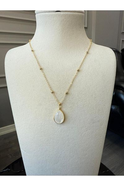 Store White Drop Necklace with Bead Steel Chain