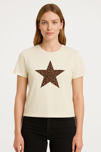 MONARCHMODA Tricou pentru femei (TRIOC PREMIUM ECRU IMPRIMAT REGULAR FIT / CORT NORMAL 100% bumbac 100% GULER CU DUA ORI)