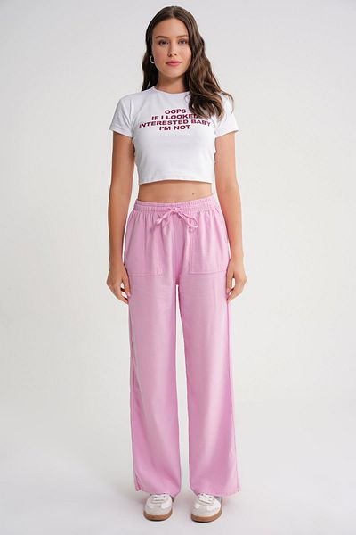 Mixray 4629 Women's High Waist Viscose Palazzo Trousers Pink