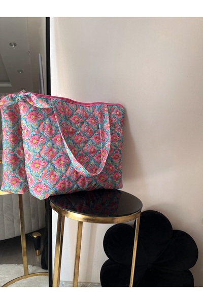 poyraz desing Çiçek desenli Kapitone fermuarlı kol çantası , plaj çantası el ...