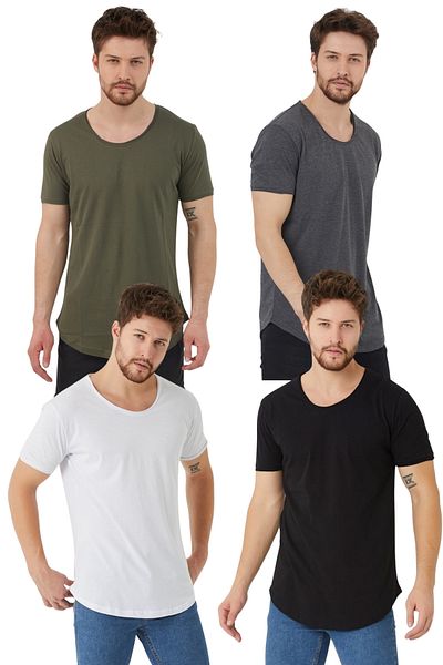 COOL TARZ Λευκό-Μαύρο-Καπνιστό-Χακί 4 Pack Regular/κανονική κοπή Κοντομάνικο μπλουζάκι με γιακά