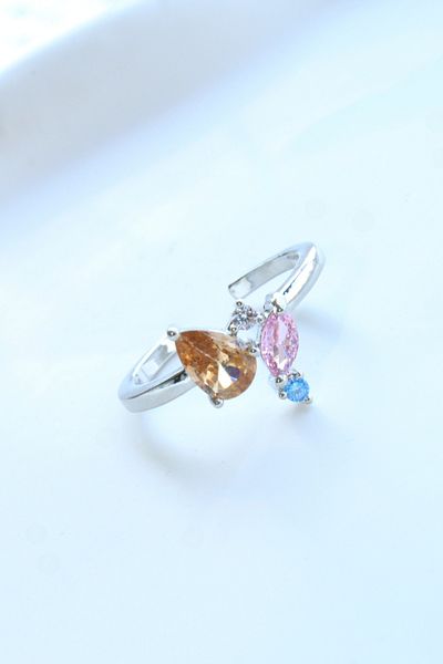 Leo'Stone Imported Series Colorful Zircon Stone Exquisite Drop Stone Design Adjustable Women's Steel Ring