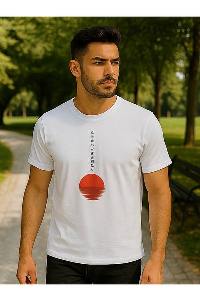 Maccali Men's Short Sleeve Text Print Crew Neck White T-Shirt