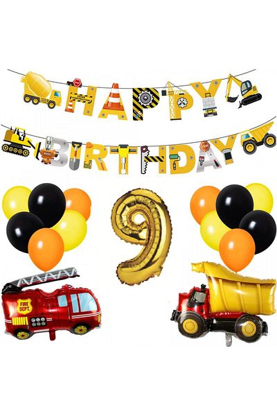OEM Set 16 piese baloane si decoratiuni pentru aniversare 9 ani, latex, folie, multicolor