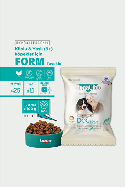 BonaCibo Adult Dog Form Tavuklu Yetişkin Köpek Maması, 100 Gr x 5 Adet, Tüm I...