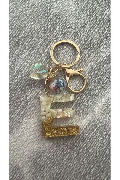 demirosa Natural Citrine Money Stone Keychain or Bag Accessory with Letter E