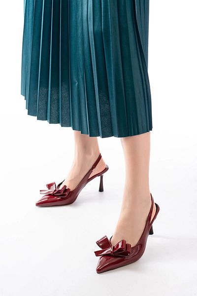 zenalook İnf-4501 Pantofi cu toc cu fundă, din piele lacuită, de zi cu zi