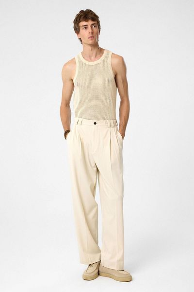 Antioch Ecru High Waist Relax Fit Pleated Men's Trousers