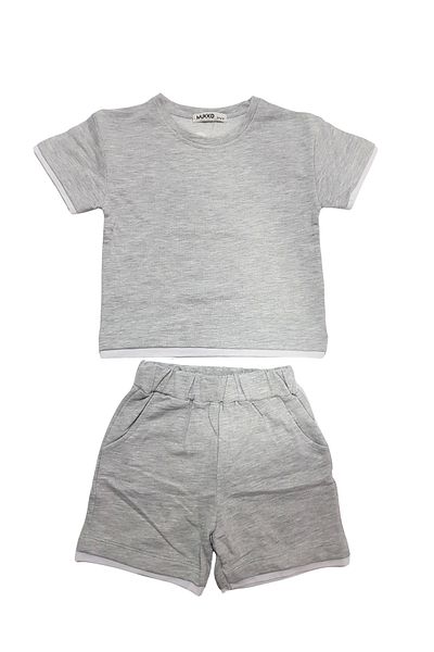 MK Mukko Kids Girls/Boys Seasonal Two Thread Gray Basic Shorts T-Shirt Bottom Top Set