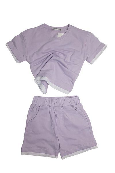 MK Mukko Kids Girls/Boys Seasonal Two Thread Lilac Basic Shorts T-Shirt Bottom Top Set
