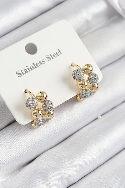 Clariss 316L Steel Zircon Stone Ball Stud Ring Model Gold and Silver Color Women's Earrings