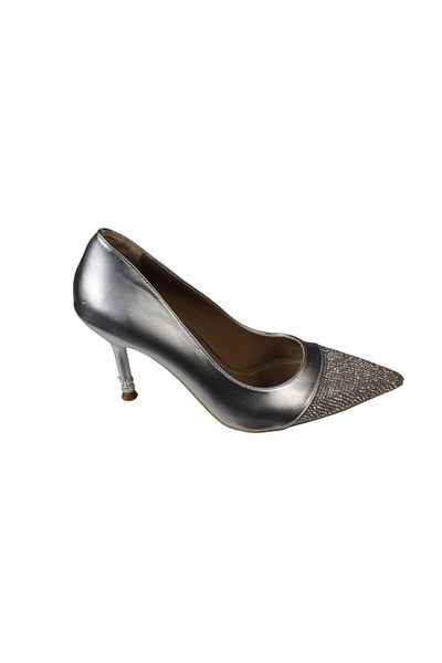 Yaz Kış Ayakkabı Yazkiş Women's Black Silver Skin Front and Stone Heel 9cm Thin Heel Stiletto Shoes