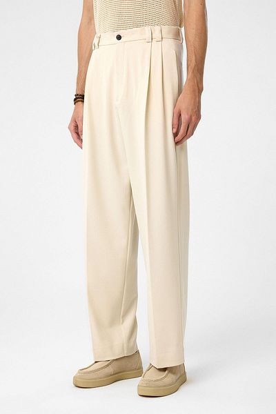 Antioch Ecru High Waist Relax Fit Pleated Men's Trousers
