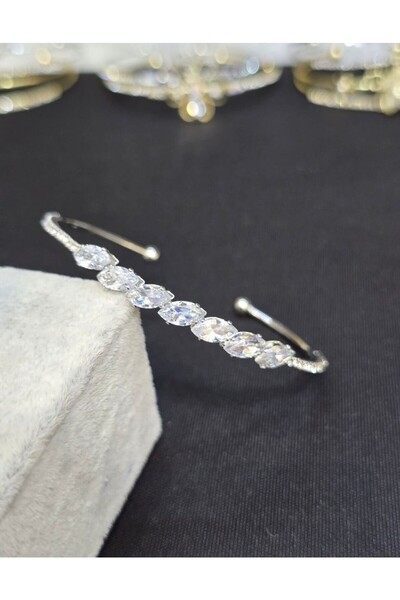 Vipfoni Damla Baget Taşlı Çelik Kadın Kelepçe Bileklik