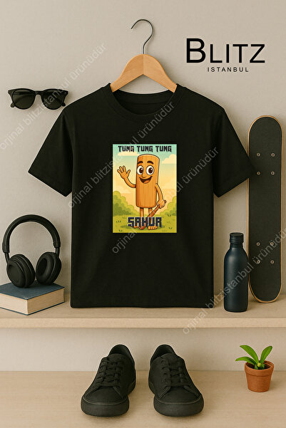 BLITZ ISTANBUL Tricou pentru copii cu imprimeu tung tung tung sahur, design brainrot italian, 4-13 ani