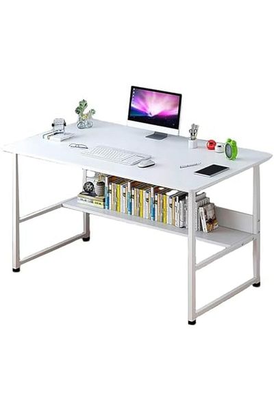 AGD Home Desk Modern Study Computer Desk with Bookshelf Simple Assembly for Bedroom Home Office