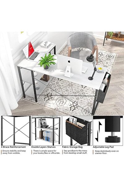 AGD L-shaped computer desk with reversible storage shelves for home office and workstation