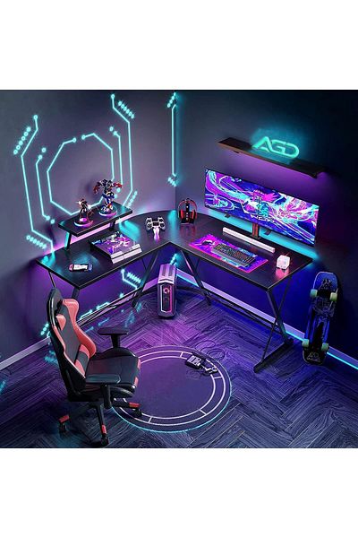 AGD L-Shaped Desk - 51 Inch Computer Corner Table, Home Gaming Writing Workstation, Large Monitor St