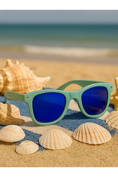 Lexi Bella Kids Mirrored Glass Sunglasses Green Frame Uv 400 Protection Ce Certificated