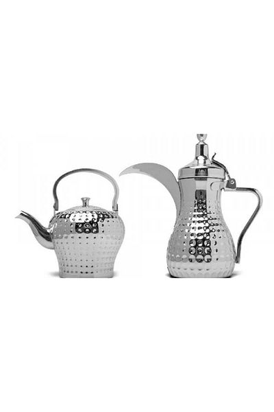 BASURRAH Silver Coffee Pot and Kettle Set by Basra - 0.7L and 1.2L