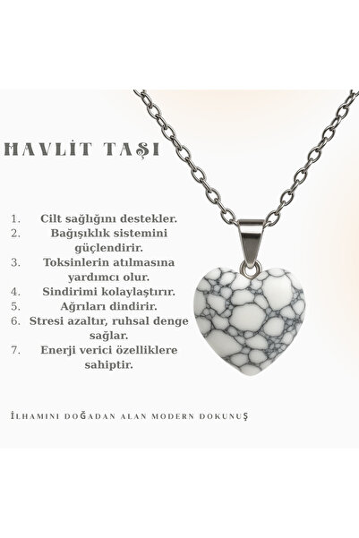 AYDESİA قلادة من حجر هاولايت منقوشة على شكل قلب باللون الأبيض والرمادي وسلسلة...