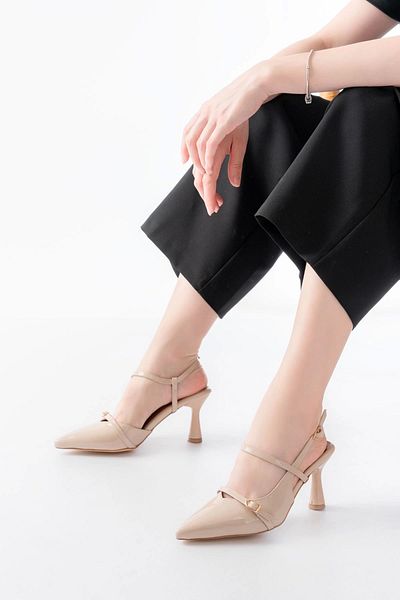 TB Terzi Bey K-6722 Beige Patent Leather Buckle Detailed Pointed Toe Women's Shoes
