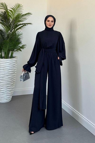 MERVEN AKYÜZ Akel Elastic Waist Jumpsuit Navy Blue