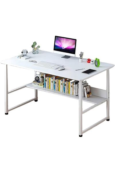 AGD Home Desk Modern Study Computer Desk with Bookshelf Simple Assembly for Bedroom Home Office
