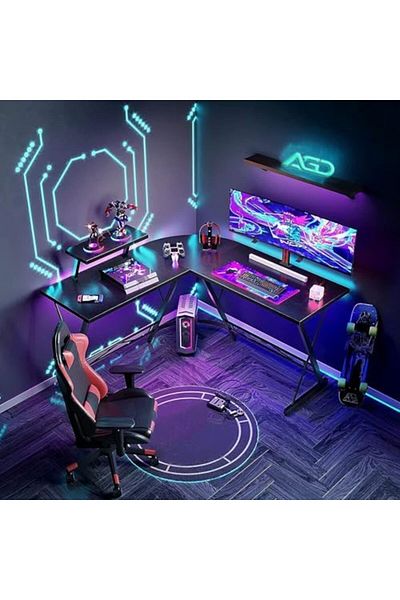 AGD L-Shaped Desk - 51 Inch Computer Corner Table, Home Gaming Writing Workstation, Large Monitor St