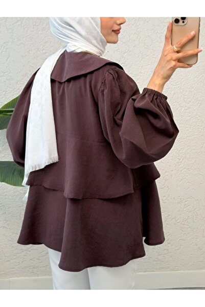 Modamorfo Baby Collar Front Lace Skirt Layered Kimono - Plum