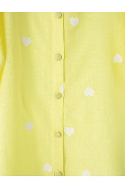 Modamorfo Heart Detailed Buttoned Long Back Silk Cotton Shirt -Yellow