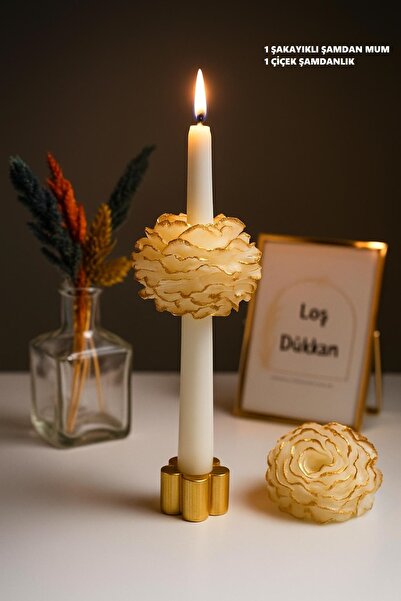 Zeren Home Şamdanlık(Dahil) Gold Şakayıklı Zarif Şamdan Mumu 1 ADET-Pinterest...