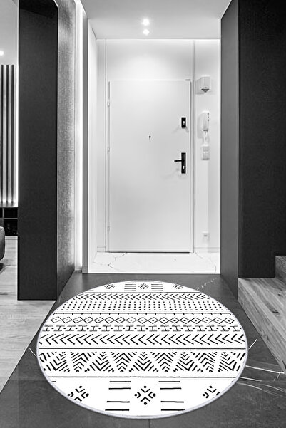 CENTER AVM Yuvarlak İskandinav Beyaz Halı Yıkanabilir Kaymaz Taban Mutfak Hal...