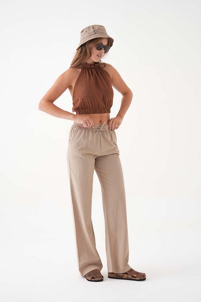 Perryes Women's Washed Linen Blend Loose Cut Trousers
